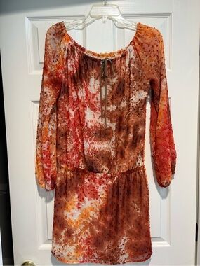 SW3 Bespoke Orange and Red Tie-Dye Peasant Dress